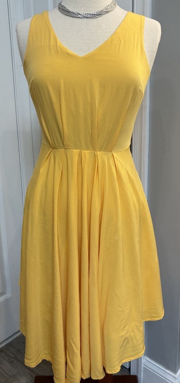 ModCloth Brilliant Motivation Yellow Dress Split Back Strap Sz S Fit & Flare